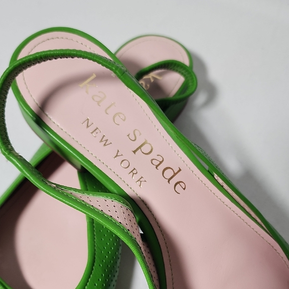 kate spade Bright Green Pointed-Toe Perforated Slingback Flats with Bow - Picture 4 of 11